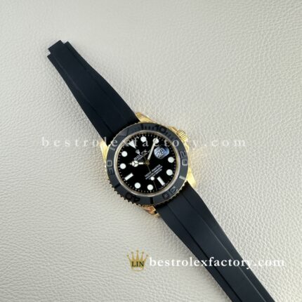 Rolex Yacht-Master Oro Amarillo Esfera Negra | Réplica Super Clone Oysterflex VR3235