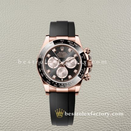 Rolex Daytona Everose Gold Esfera Negra Diamantes | Réplica Super Clone 4131