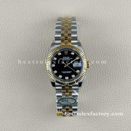 Rolex Datejust 126233-0021 Wimbledon | Moissanita y Bisel Estriado de Oro Amarillo | Super Clone Clean Factory